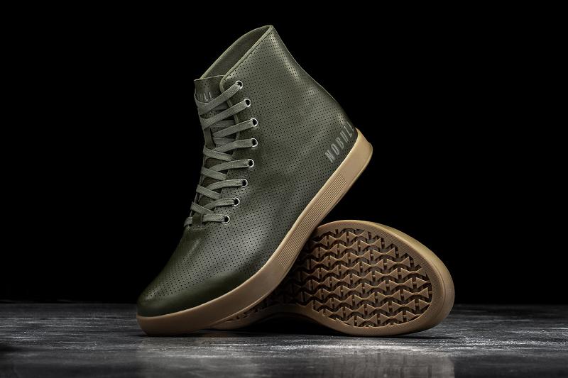 Olive Nobull High-Top Army Leather Men's Trainers | CA E1399B